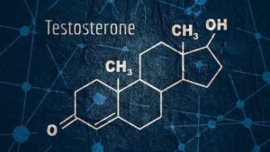 picture of molecular compound for testosterone on a blue background