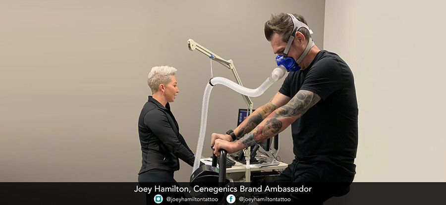 Joey Hamilton, Cenegenics Brand Ambassador on VO2 machine, experiencing the benefits of VO2 max 